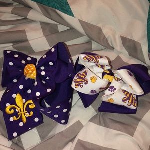 2 purple and gold (lsu and saints) bows